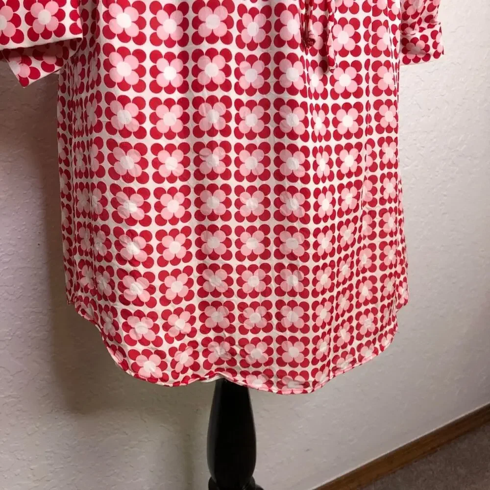 Boden red white pink floral silk drawstring waist shirt dress size 4R